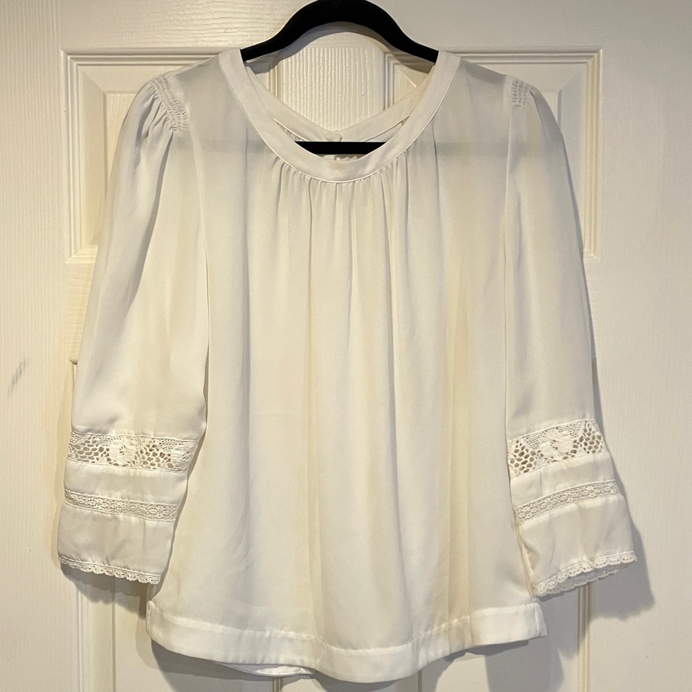 New York & Company white Blouse with Lace Accents